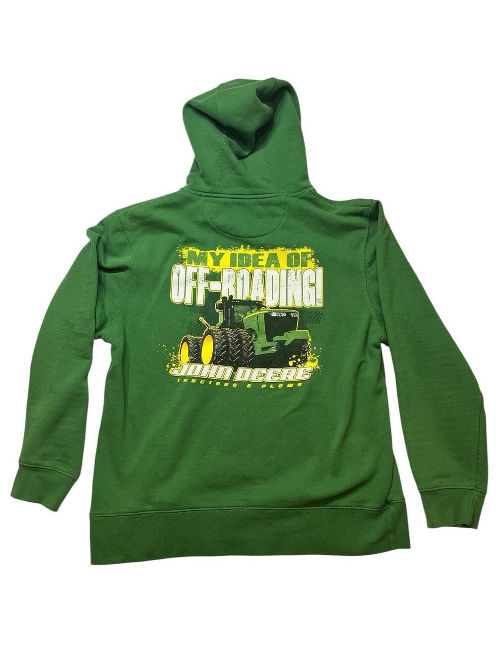John Deere Graphic Logo Pullover Hoodie L Green Yellow Off-Roading